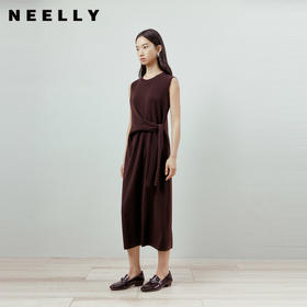 NEELLY纳俪商场同款春季新款时尚简约无袖背心裙女修身收腰长裙N26012Y01051
