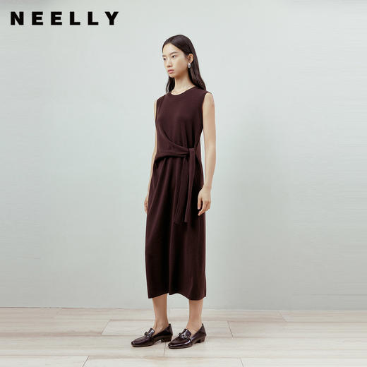 NEELLY纳俪商场同款春季新款时尚简约无袖背心裙女修身收腰长裙N26012Y01051 商品图0