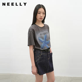 NEELLY纳俪商场同款夏季新款百搭圆领印花T恤女休闲简约透气上衣N26044T04538