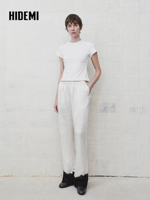 HIDEMI 设计感修身正肩短袖圆领T恤上衣 商品图1