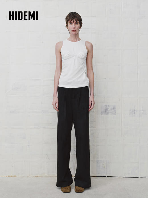 HIDEMI 复古环保麂皮绒廓形套装圆领拼皮油蜡皮套头上衣/阔腿长裤 商品图8