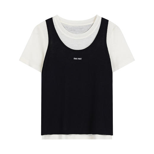 NEELLY纳俪商场同款春季新款时尚假两件针织衫女撞色短袖气质上衣N26024A04511 商品图3