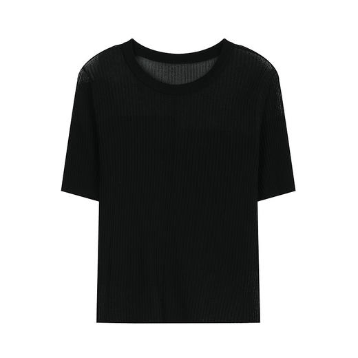 NEELLY纳俪商场同款夏新款圆领个性坑条针织衫女百搭修身显瘦毛衣N26044A04511 商品图3