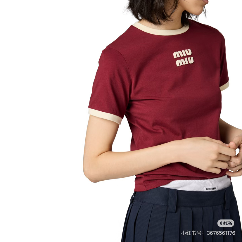 Miu两款撞色圆领短袖T恤0224