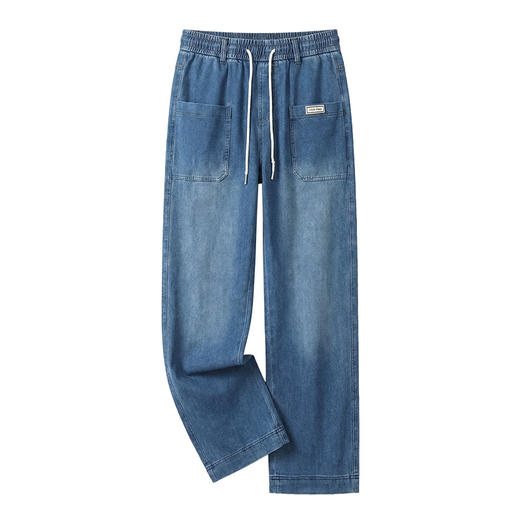 百媚生 松紧腰系带牛仔裤女直筒裤休闲长裤325083 商品图4