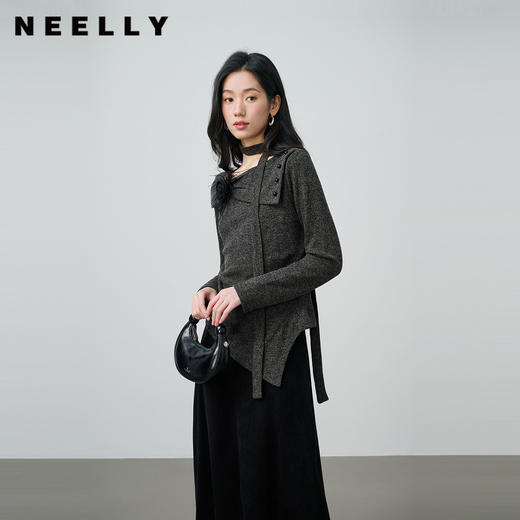 NEELLY纳俪商场同款春新款设计感精致时尚套装女针织衫半裙两件套N26014Z05505 商品图0