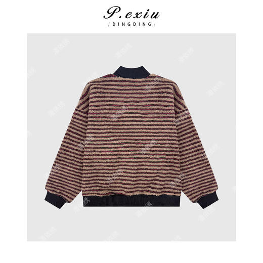 A008潘依绣丁丁宠粉松弛感颗粒绒撞色条纹印花磨绒加厚拼接半开领长袖卫衣Q20154 商品图1