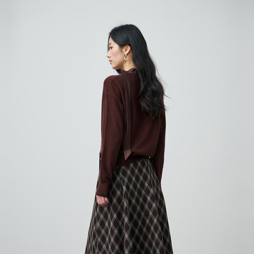 NEELLY纳俪商场同款春新款复古棕色飘带针织衫女休闲摩登减龄上衣N26014A03309 商品图1