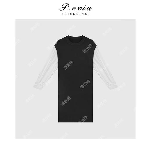 A007潘依绣丁丁宠粉新款极简拼接假两件圆领长款连衣裙Q5431 商品图0