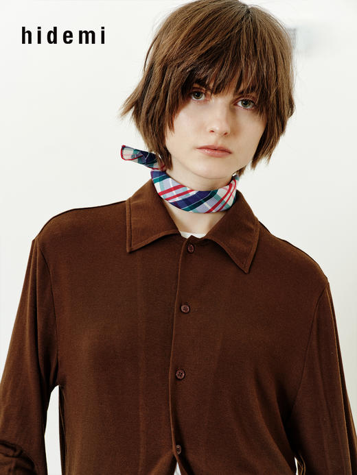 hidemi副线小h 小男孩色织格纹有机棉休闲宽松长袖衬衫外套长裤包方巾四件套 商品图9