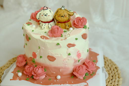 线条小狗情侣手绘蛋糕 商品图2