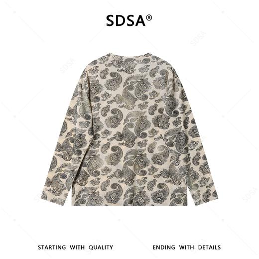 SDSA男装2026新款腰果花满印长袖T恤复古民族风宽松圆领打底衫 商品图4