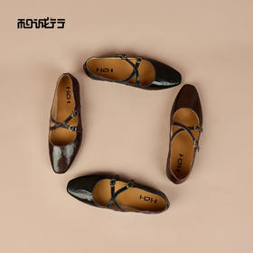和诚行2026春季新款一字扣带玛丽珍鞋女春夏双搭扣浅口平跟单鞋1930119