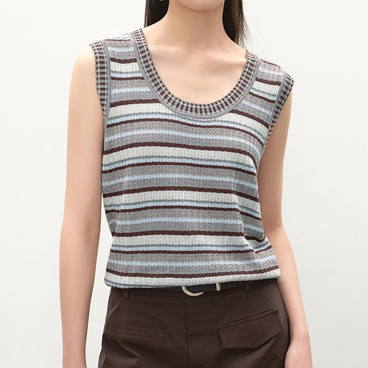 NEELLY纳俪商场同款夏季新款复古条纹撞色针织衫女显瘦百搭背心N26054A04611 商品图2