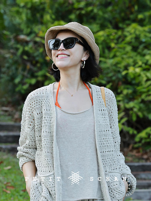 Petit Schan小闪 CLO#1053 Vining 蔓生 棉亚麻镂空卷边针织开衫 商品图1