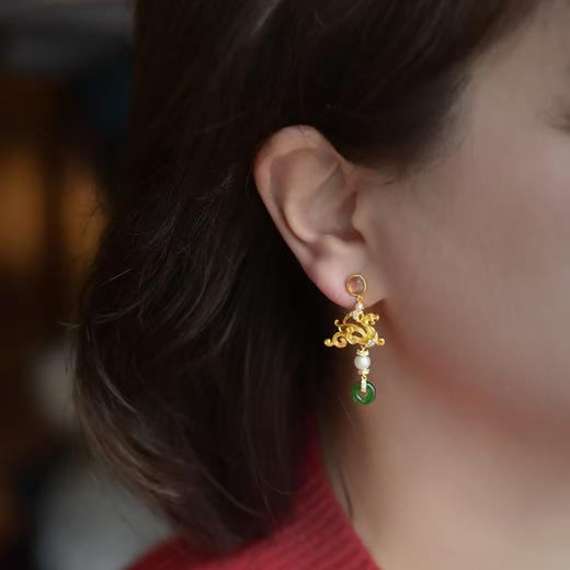 龢盒原创 游龙翡翠平安圈银镶耳环 商品图4