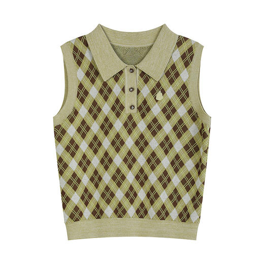 NEELLY纳俪商场同款夏季新款格纹POLO领无袖针织衫女时尚百搭毛衣N26044A04512 商品图3