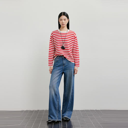 NEELLY纳俪商场同款春季新款经典直筒廓形牛仔裤女复古高腰长裤N26011H01020 商品图2