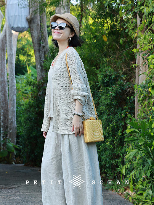 Petit Schan小闪 CLO#1053 Vining 蔓生 棉亚麻镂空卷边针织开衫 商品图4