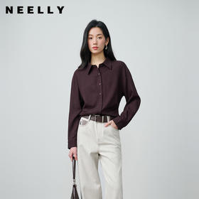 NEELLY纳俪商场同款春季新款休闲百搭翻领衬衫女复古通勤外套N26014B05503