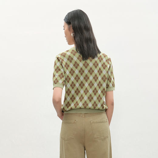 NEELLY纳俪商场同款夏新款V领格纹设计感针织开衫女撞色显白毛衣N26044A04513 商品图1