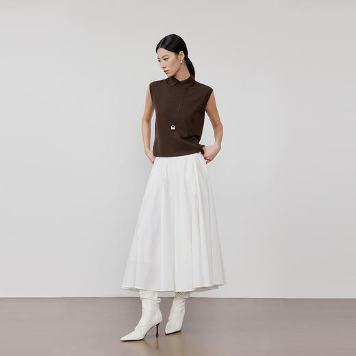 NEELLY纳俪商场同款春新款时尚高腰压褶半身裙女简约休闲A字长裙N26031E01116 商品图2