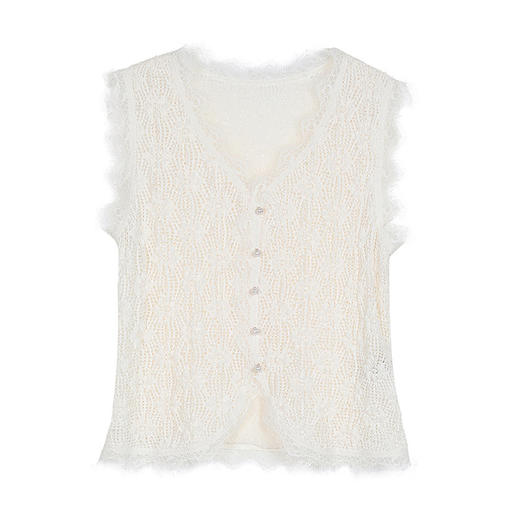 NEELLY纳俪商场同款夏季新款高弹泡泡针织蕾丝背心女气质舒适上衣N26054R04423 商品图3