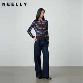 NEELLY纳俪商场同款春季新款复古阔腿高腰牛仔裤女休闲直筒长裤N26014H03313
