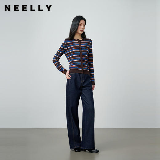 NEELLY纳俪商场同款春季新款复古阔腿高腰牛仔裤女休闲直筒长裤N26014H03313 商品图0