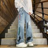 F030184高品质重工水洗刺绣涂鸦美式复古洗旧直筒牛仔裤 商品缩略图6