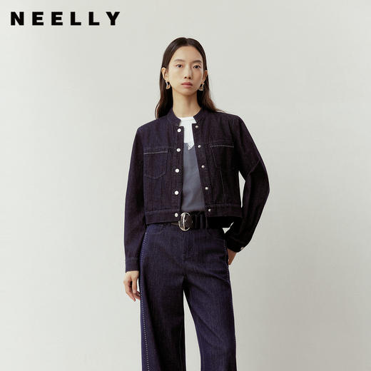 NEELLY纳俪商场同款春季新款复古气质短款牛仔外套女垂感舒适上衣N26023C01084 商品图0