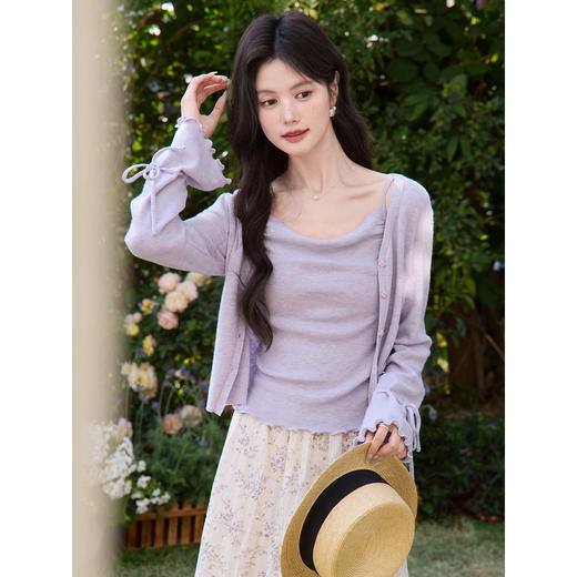 鹿向南「鸢紫花开」紫色针织衫时尚百搭短款背心 商品图3