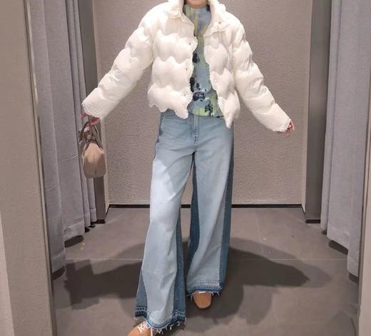 F030149春新品牛仔裤高腰阔腿显瘦拼色毛边设计直筒休闲裤 商品图2