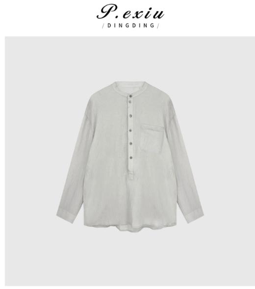 04-6潘依绣丁丁宠粉【江南烟雨】国风设计款肌理感压褶立领长袖衬衫 Q1355 商品图0