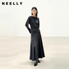 NEELLY纳俪商场同款春季新款气质垂感飘逸长裙女舒适针织半身裙N26014E04404