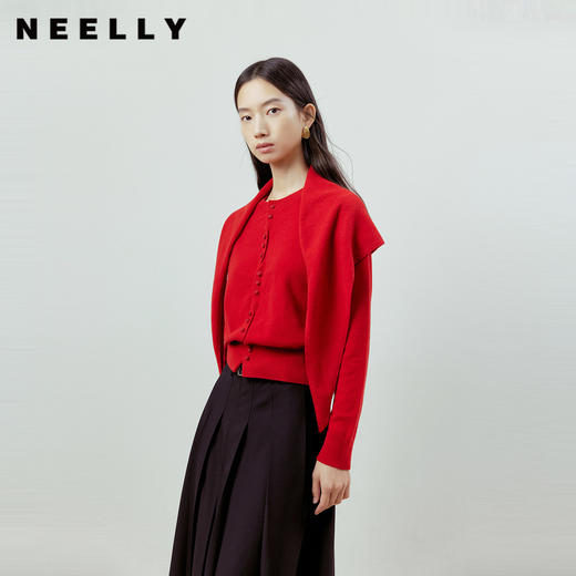 NEELLY纳俪商场同款春季新款设计感披肩针织开衫女显白气质上衣N26011A01002 商品图0