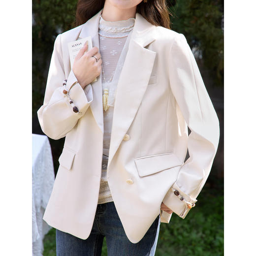鹿向南「轻语花间」杏色小西装外套女春季新款巨好看宽松正装上衣 商品图3