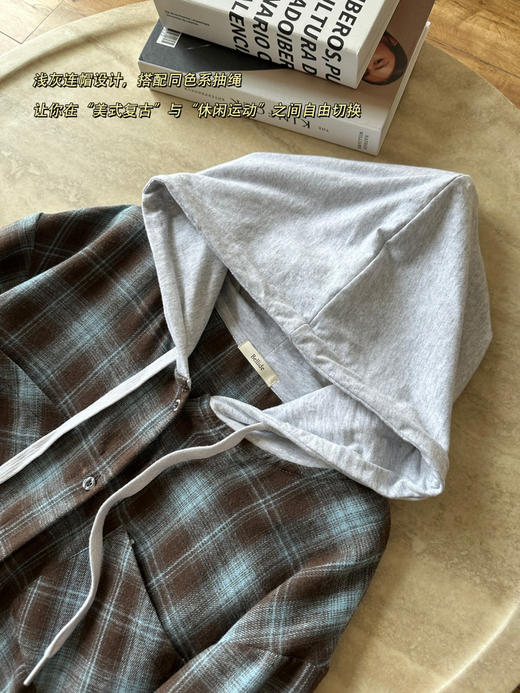 韩国Bellide拼接格子连帽衬衫 商品图9