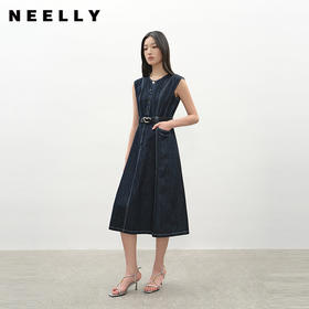 NEELLY纳俪商场同款夏季新款高级感时髦牛仔连衣裙女复古气质长裙N26044Y04543