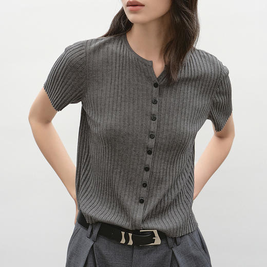 NEELLY纳俪商场同款夏季新款都市休闲短袖薄针织衫女舒适显瘦上衣N26044A04559 商品图2