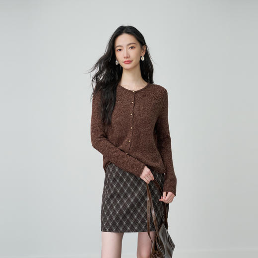 NEELLY纳俪商场同款春季新款时尚圆领杂色针织开衫女休闲通勤上衣N26014A06610 商品图3