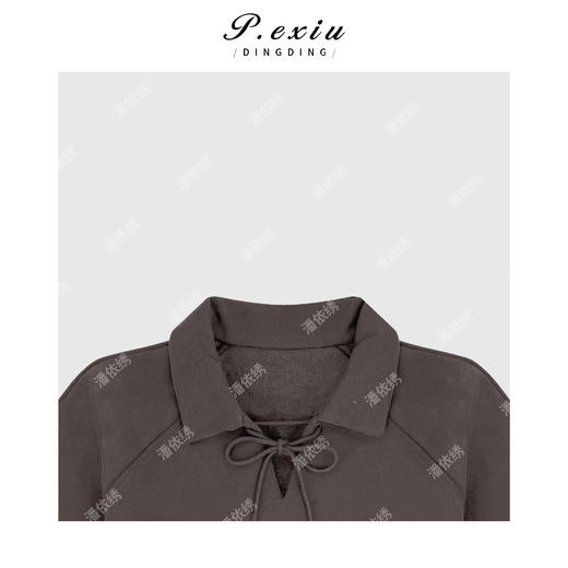 A008潘依绣丁丁宠粉人丝韩系松弛磨绒加厚POLO领镰刀袖卫衣Q42910 商品图2