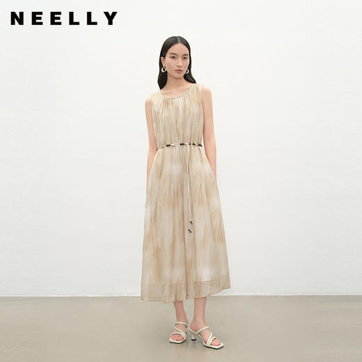 NEELLY纳俪商场同款夏季新款圆领休闲无袖连衣裙女收腰显瘦长裙N26054Y04617 商品图0