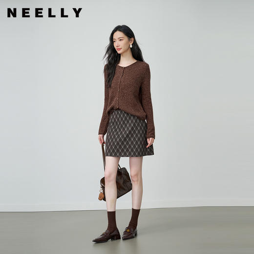 NEELLY纳俪商场同款春季新款复古百搭格纹短裙女慵懒显瘦A字裙N26014E06605 商品图0