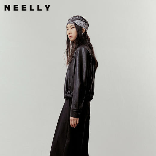 NEELLY纳俪商场同款春新款时尚简约帅气短皮衣女复古翻领百搭外套N26012C01037 商品图0