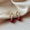 雀说 新年红色珍珠微镶同心结耳环EH23760 商品缩略图0