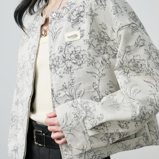 NEELLY纳俪商场同款春新款清冷优雅提花短外套女圆领宽松显白上衣N26024C07701 商品图2