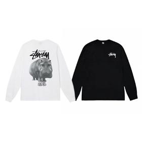 F030162河马logo印花柔软舒适情侣圆领长袖T恤