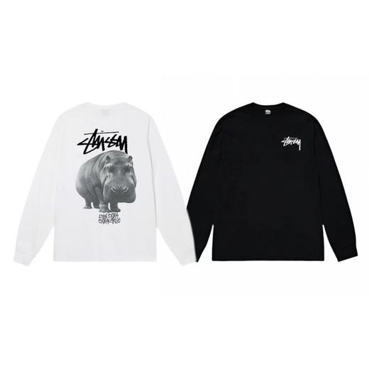 F030162河马logo印花柔软舒适情侣圆领长袖T恤 商品图0