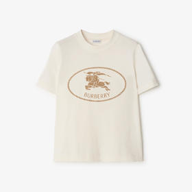 【二】BURBERRY 巴宝莉 女士马术骑士印章徽标印花棉质圆领短袖T恤 白色 8109817 B7078
